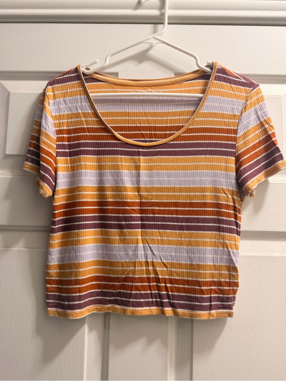 American Eagle Outfitters Striped Scoop Neck Crop Top in Mustard, Rust & Cream